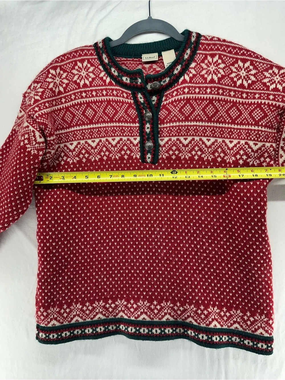 L.L. Bean Fair Isle Wool Sweater Womens Medium Red Nordic Winter Lodge Pullover - Picture 5 of 8